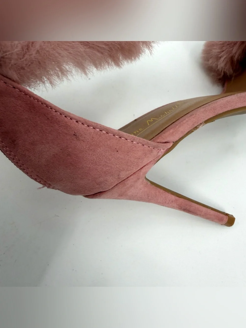 Anne Michelle High Heel Sandals Womens 7.5 Pink Faux Fur Straps Stilettos Party